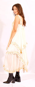 1970's cream and gold embroidered Grecian style dress