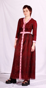 1970's burgundy maxi dress