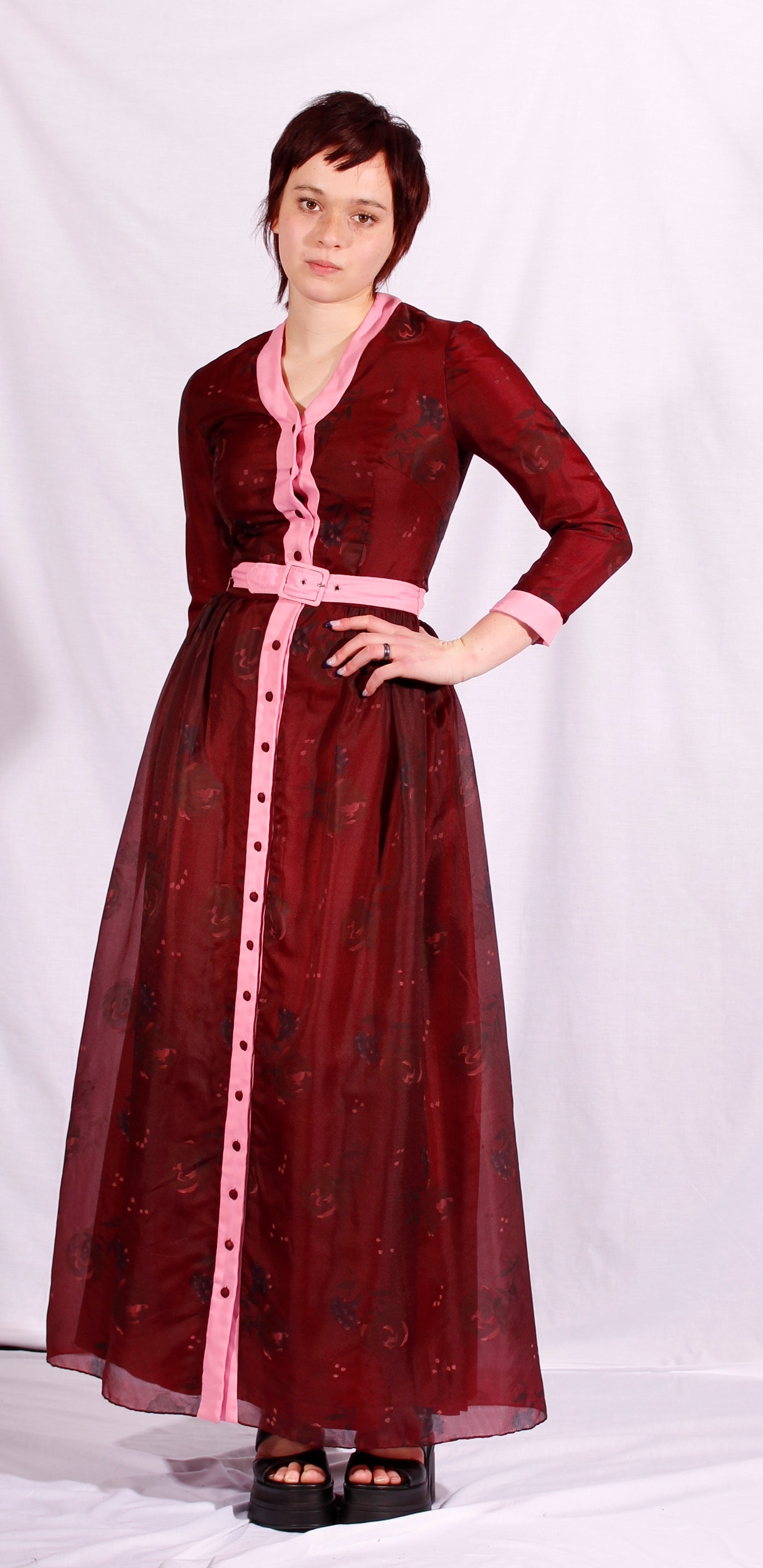 1970's burgundy maxi dress