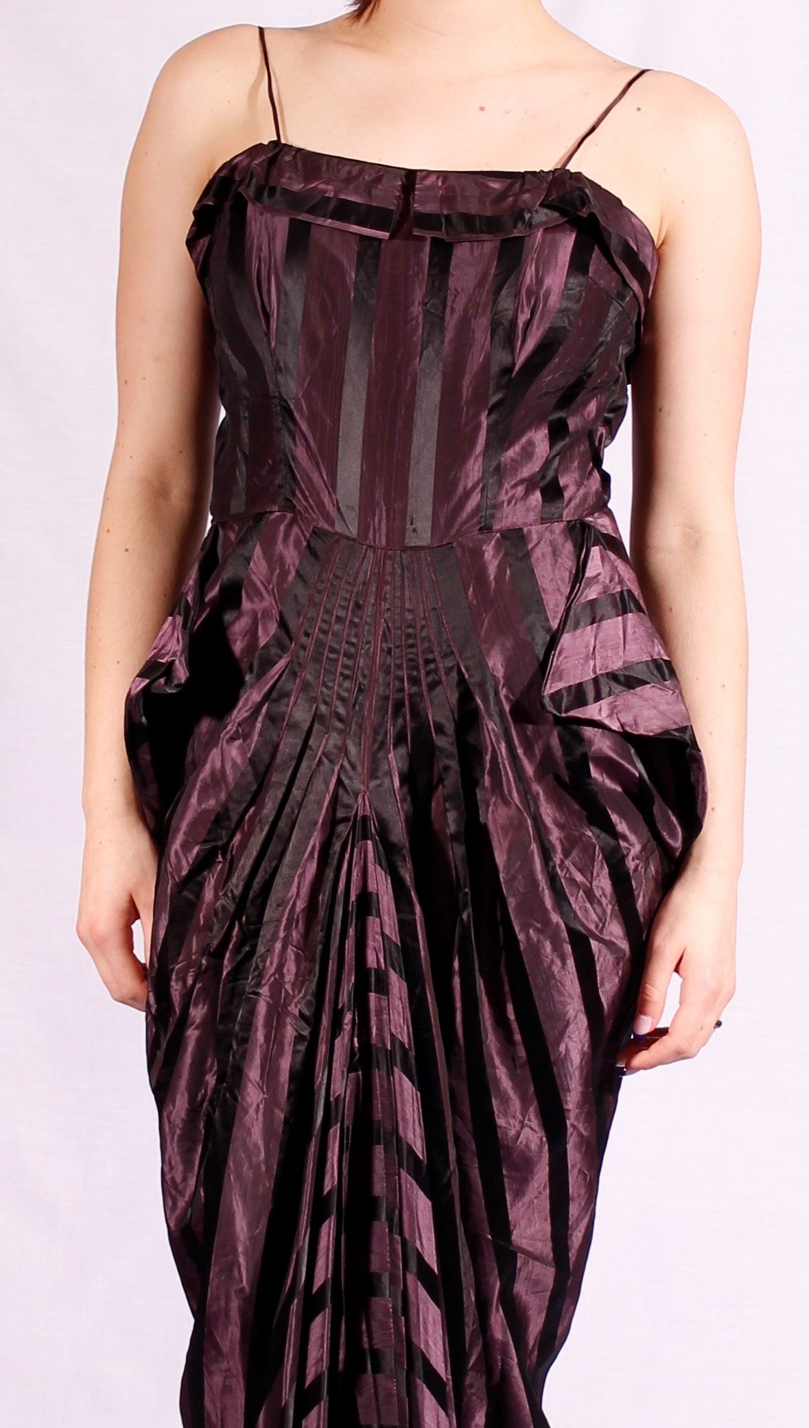 1930's plum and black striped silk gown