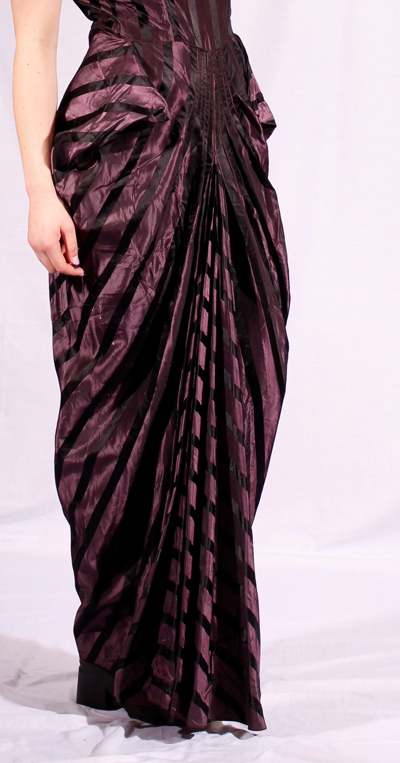 1930's plum and black striped silk gown