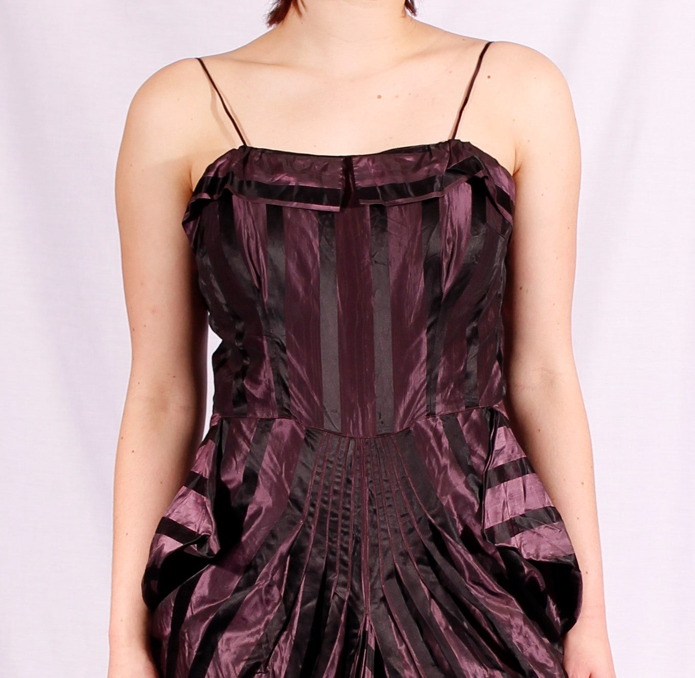1930's plum and black striped silk gown